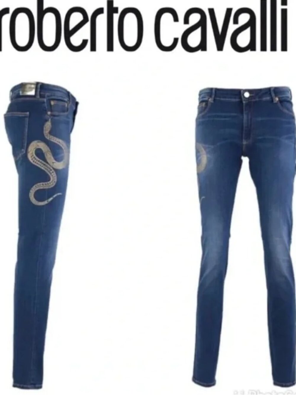 VINTAGE Y2K ROBERTO CAVALLI METALLIC SNAKE LOW-RISE SKINNY JEANS LOGO PATCH 40